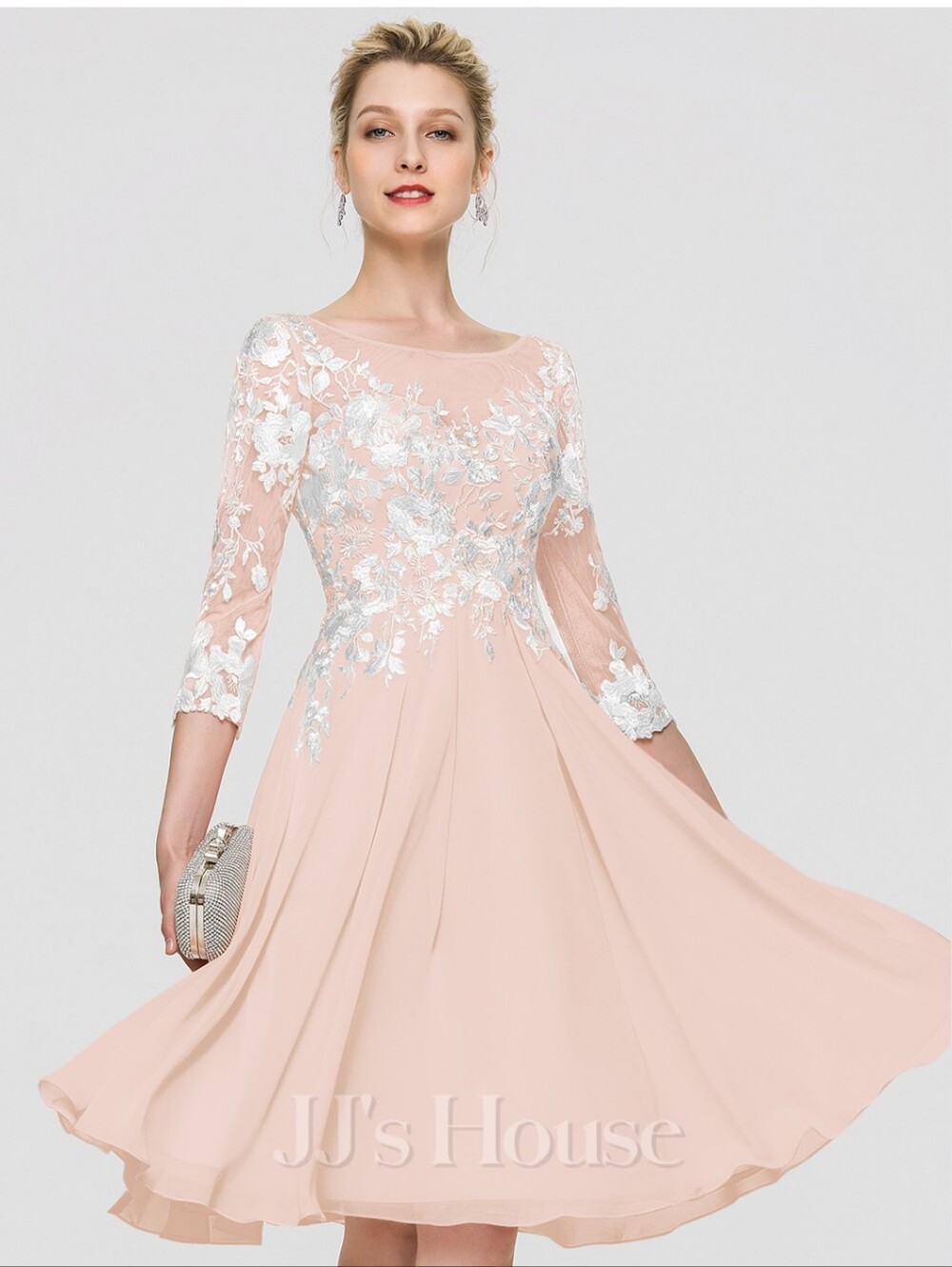 Jj's House Pink Lace Short Fit And Dress 3/4 Sleeves Embroidered Sz XXL Wedding